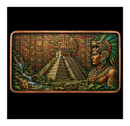 2026 Mayan Temple Antique Colorized Copper 5oz .999 Bar