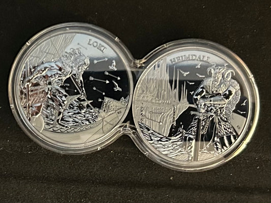 In Stock! 2025 Germania Ragnarok - Loki & Heimdall 2x 1 oz Black Silver Round