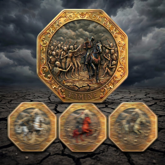 New Series! Four Horsemen of the Apocalypse - Famine Gold Gilt 5 oz Copper Medal (04/22)