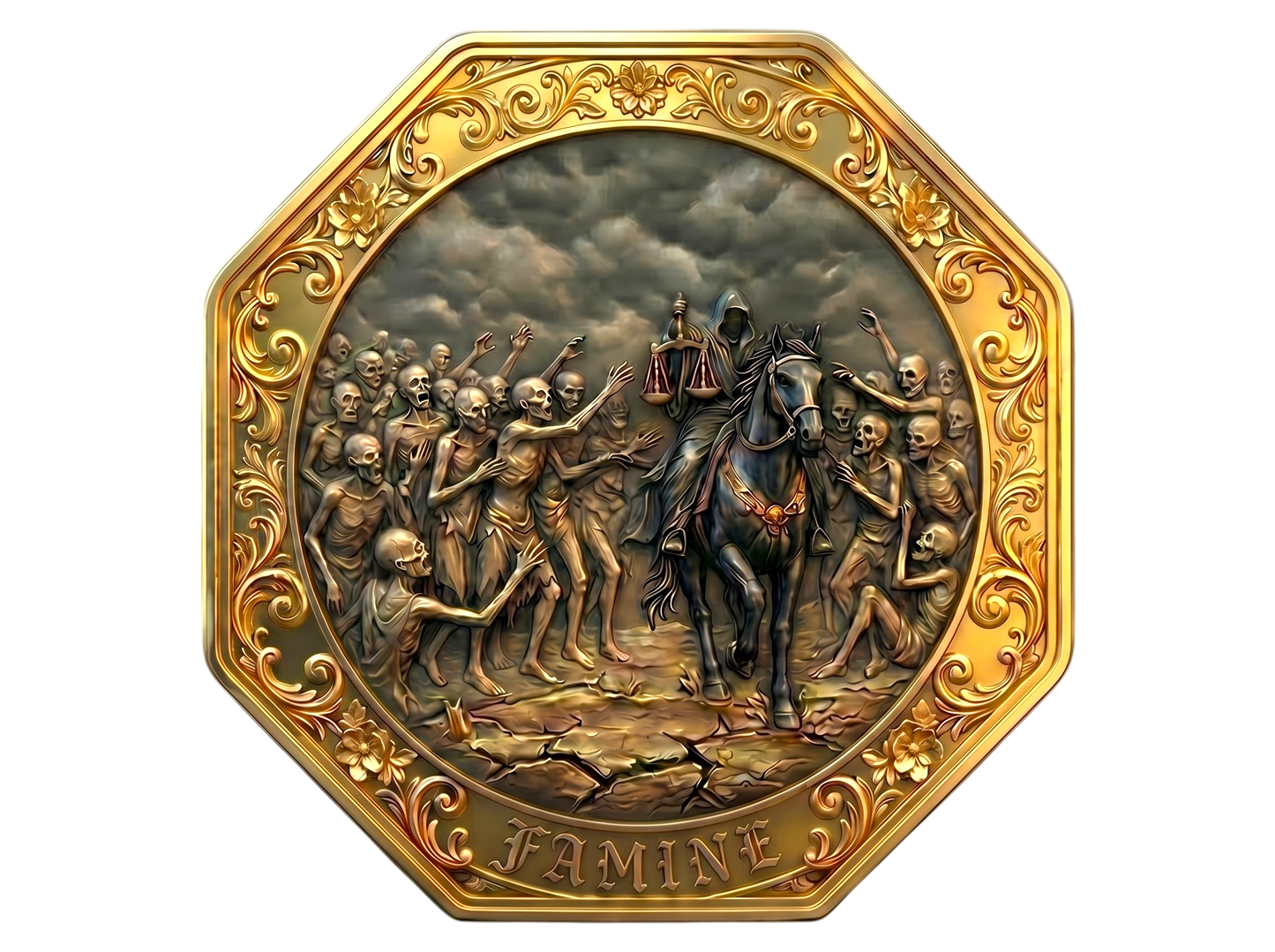 New Series! Four Horsemen of the Apocalypse - Famine Gold Gilt 5 oz Copper Medal (04/22)