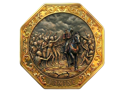 New Series! Four Horsemen of the Apocalypse - Famine Gold Gilt 5 oz Copper Medal (04/22)