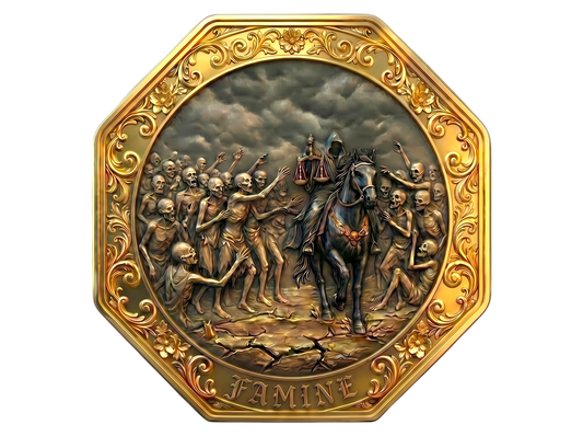 New Series! Four Horsemen of the Apocalypse - Famine Gold Gilt 5 oz Copper Medal (04/22)