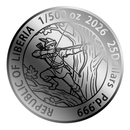 2025 Liberia Robin Hood 1/500 oz Palladium Coin in Card (04/20)
