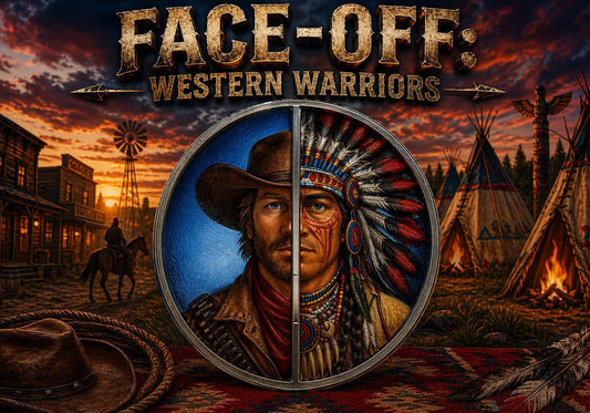 Estimate: See the Back! Face-Off: Western Warriors 1 oz Colorized Silver Medal (Mintage TBD at End of Presale)