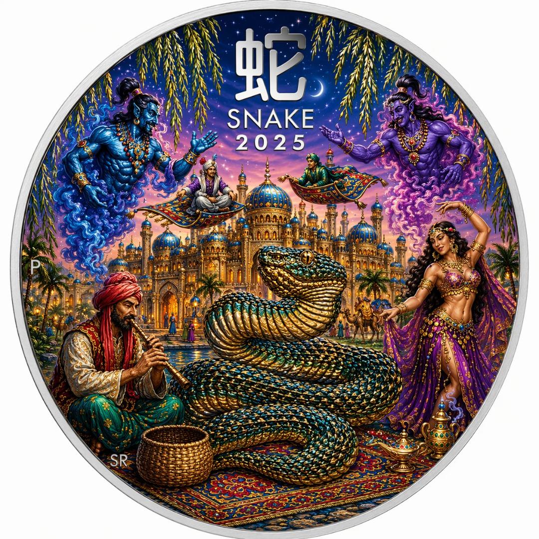 Estimate: Australia 2025 Lunar Snake Arabian Nights 1 oz Silver Coin (Mintage TBD at end of Presale Period)
