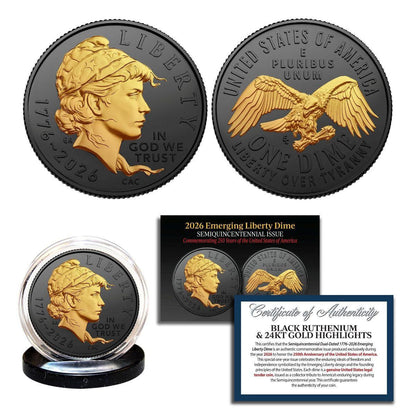 2026-P U.S. Emerging Liberty Dime Black Ruthenium & 24k Gold Edition CN Coin (04/22)