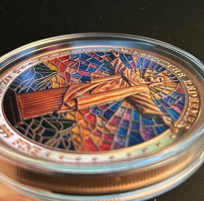 In Stock! Stained Glass Christ the Redeemer Colorized 5 oz Copper Medal