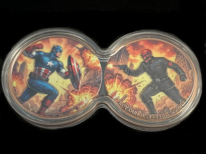 In Stock! 2 x 1 oz Captain America vs Red Skull .999 Copper Medal in DuoStack Capsules