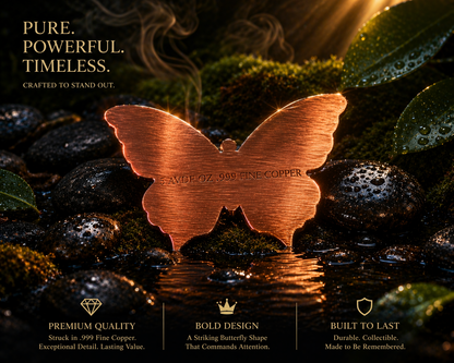 5 AVDP OZ .999 Fine Copper Butterfly Bar – Copper Bullion Art Piece