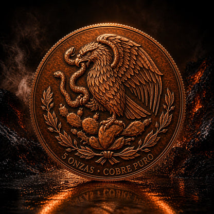 Libertad of Fire 5 Onzas Copper Round – Cobre Puro Volcanic Libertad Coin with Mexican Eagle Reverse