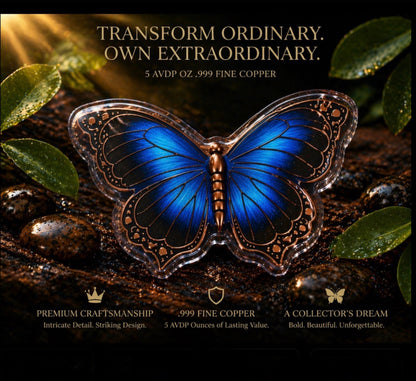 5 AVDP OZ .999 Fine Copper Butterfly Bar – Copper Bullion Art Piece