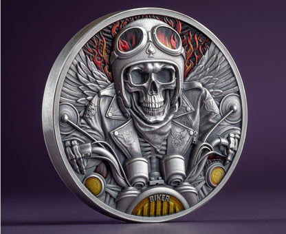 2024 Ghana Memento Mori Biker 1 oz Silver Coin (07/26)