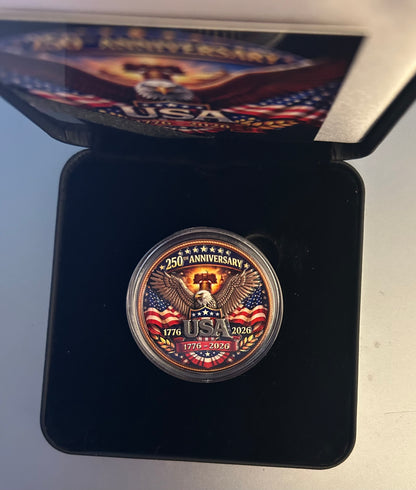 In Stock! USA 250th Anniversary Commemorative Colorized 1 oz Copper Medal High Relief!