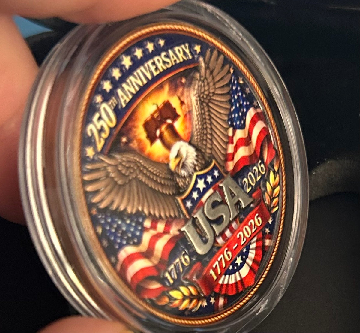In Stock! USA 250th Anniversary Commemorative Colorized 1 oz Copper Medal High Relief!