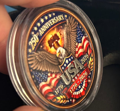 In Stock! USA 250th Anniversary Commemorative Colorized 1 oz Copper Medal High Relief!