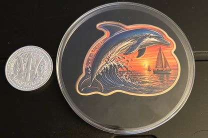 Dolphin Sunset Colorized 5 oz Copper Medal
