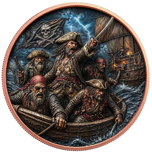 Pirates of the Seas Colorized 1 oz Copper Round (04/28)