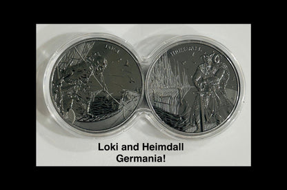 In Stock! 2025 Germania Ragnarok - Loki & Heimdall 2x 1 oz Black Silver Round
