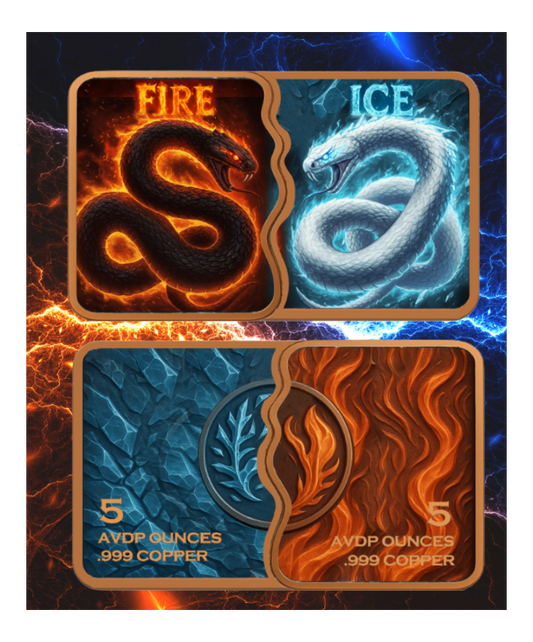 Fire & Ice Snake Fusion Bar Colorized 2 x 5 oz Copper Medal Set (05/01)