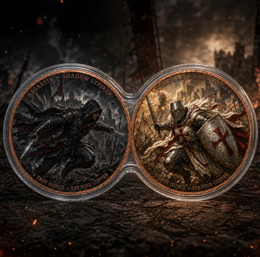 In Stock! Assassin vs Templar Infinity Copper Coin Pair | 2 x 1 Troy Ounce .999 Fine Copper with Infinity Display Capsule