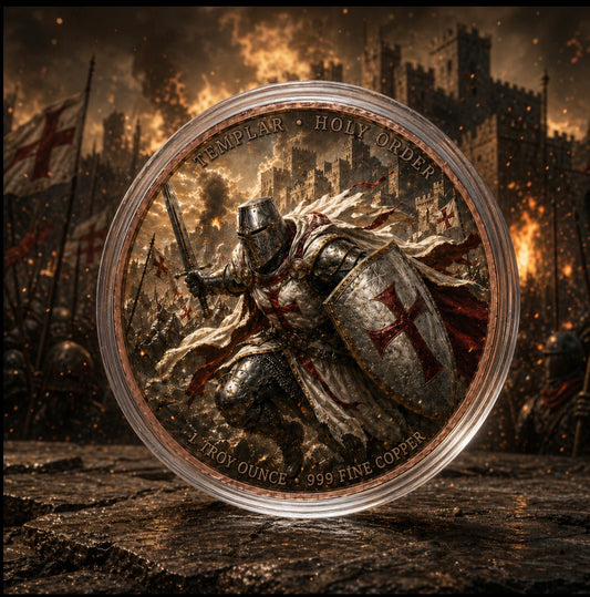 In Stock! Assassin vs Templar Infinity Copper Coin Pair | 2 x 1 Troy Ounce .999 Fine Copper with Infinity Display Capsule