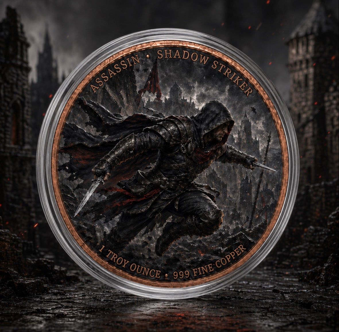 In Stock! Assassin vs Templar Infinity Copper Coin Pair | 2 x 1 Troy Ounce .999 Fine Copper with Infinity Display Capsule