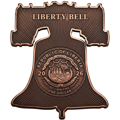 In Stock! Gov Backed! 2026 Liberia Liberty Bell Shaped 5 oz Copper Coin