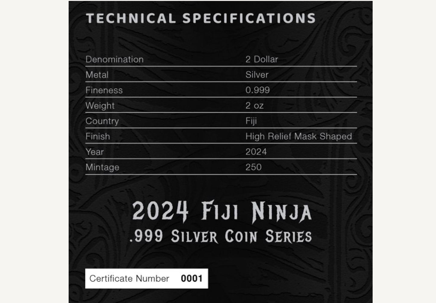 2024 Fiji Ninja Mask Shaped 2 oz Silver Coin (07/30)