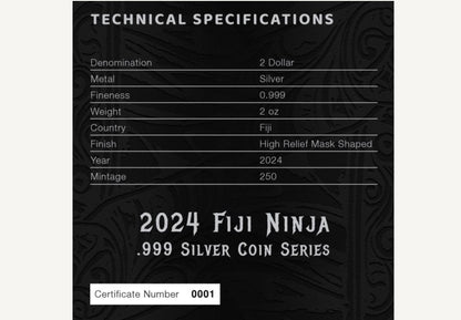 2024 Fiji Ninja Mask Shaped 2 oz Silver Coin (07/30)