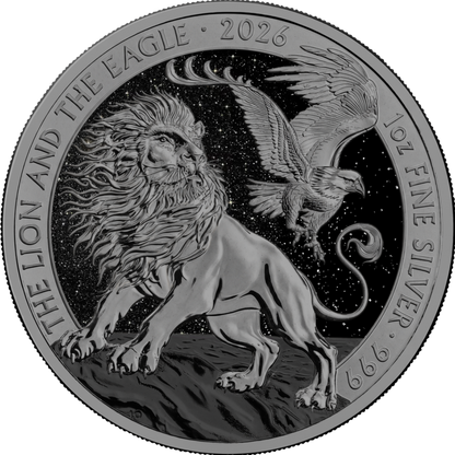 In Stock! 2026 Great Britain Lion & Eagle Triple Black Diamond Edition 1 oz Silver Coin