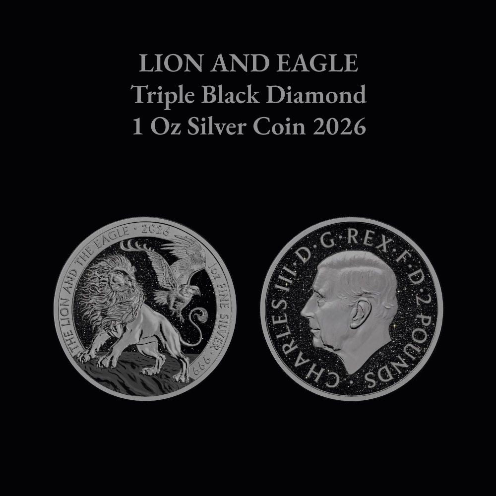 In Stock! 2026 Great Britain Lion & Eagle Triple Black Diamond Edition 1 oz Silver Coin