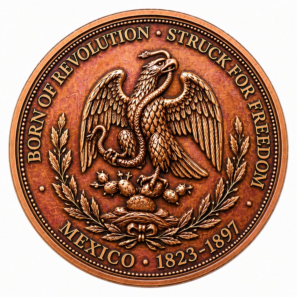 Mexico 1823 - 1897 8 Reales Cap & Rays 5 oz Copper Medal (05/06)