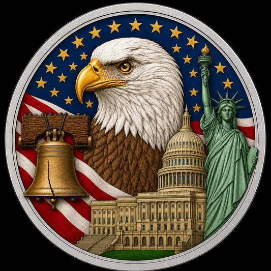 Estimate: WEEKEND OFFER: 2026 Rwanda USA Independence in Color 1 oz Silver Coin (Mintage TBD at End of Presale)