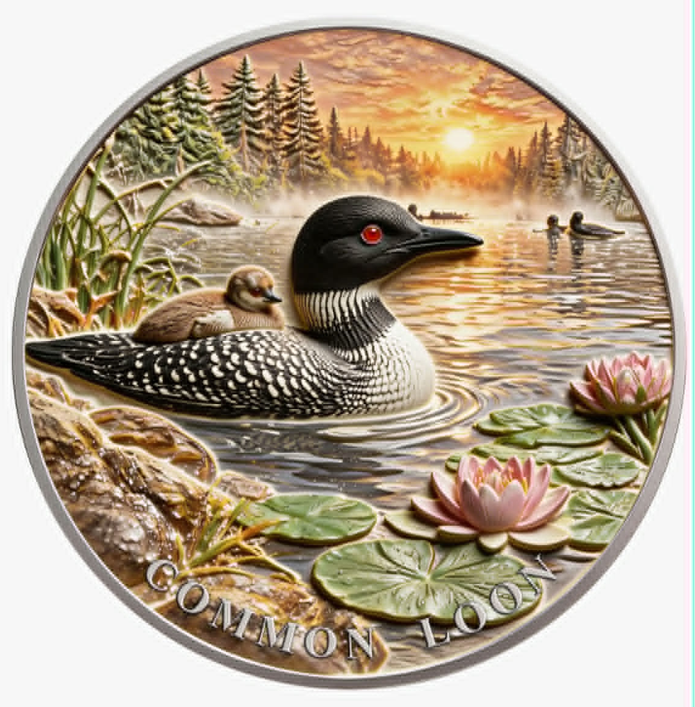 In Stock! North American Wildlife - Common Loon UHR Colorized 1 oz Copper Medal in Card