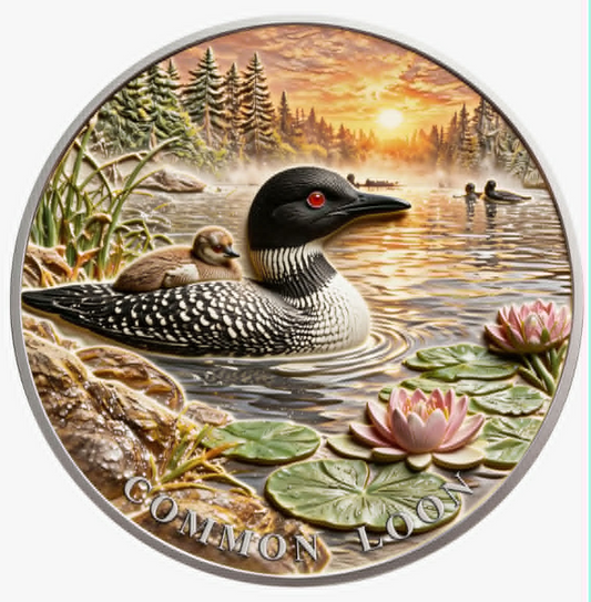In Stock! North American Wildlife - Common Loon UHR Colorized 1 oz Copper Medal in Card