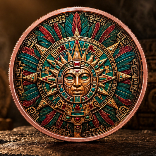 In Stock! Aztec Sun Relic Colorized 5 oz Copper Round (05/08)