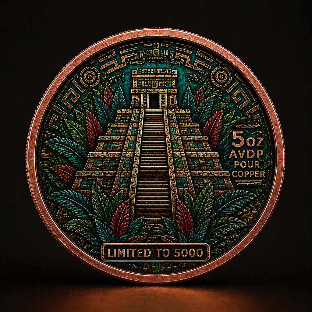 Aztec Sun Relic Colorized 5 oz Copper Round (05/08)