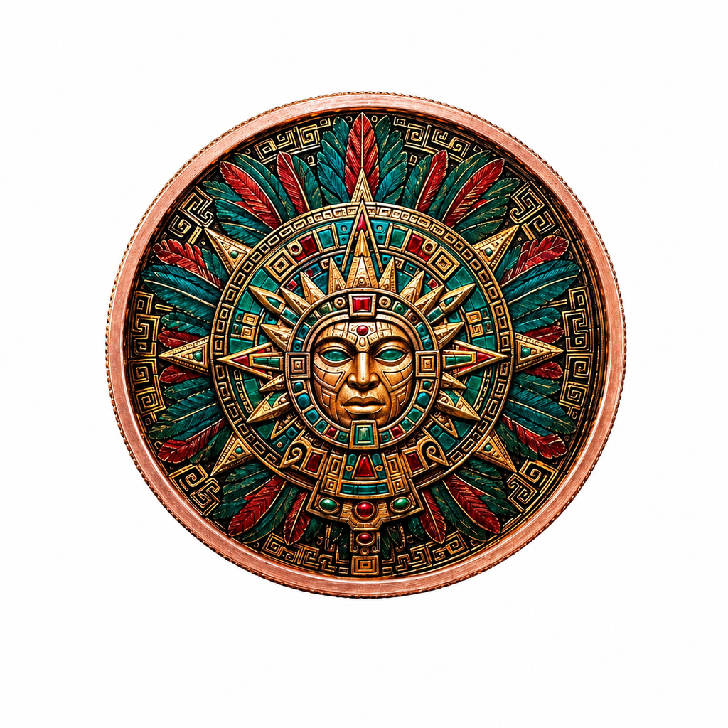 Aztec Sun Relic Colorized 5 oz Copper Round (05/08)