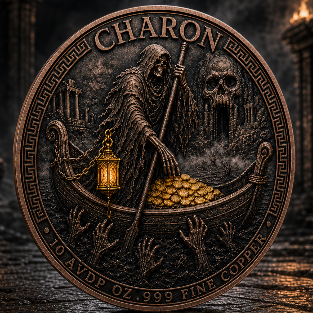 Charon Ferryman’s Toll 10 AVDP oz .999 Fine Copper Medal with Selective Gold Gilded Limited Edition (5/23)
