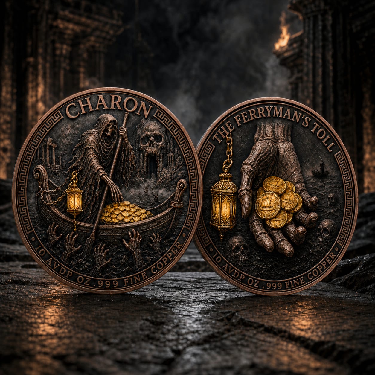 Charon Ferryman’s Toll 10 AVDP oz .999 Fine Copper Medal with Selective Gold Gilded Limited Edition (5/23)