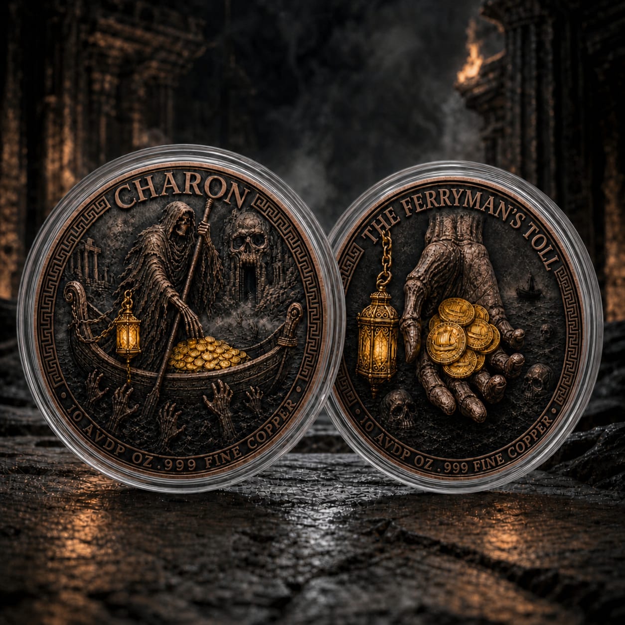 Charon Ferryman’s Toll 10 AVDP oz .999 Fine Copper Medal with Selective Gold Gilded Limited Edition (5/23)