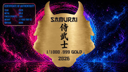 2026 Samurai Mask 1/1000 oz .9999 XL Shaped Gold in Card