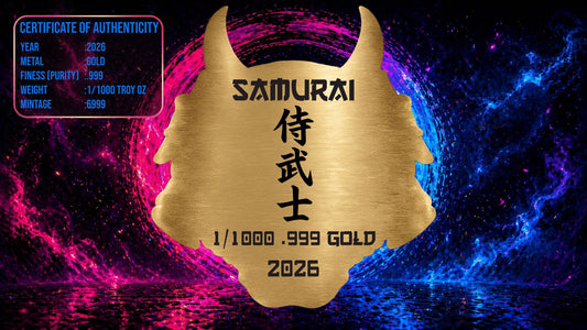 2026 Samurai Mask 1/1000 oz .9999 XL Shaped Gold in Card