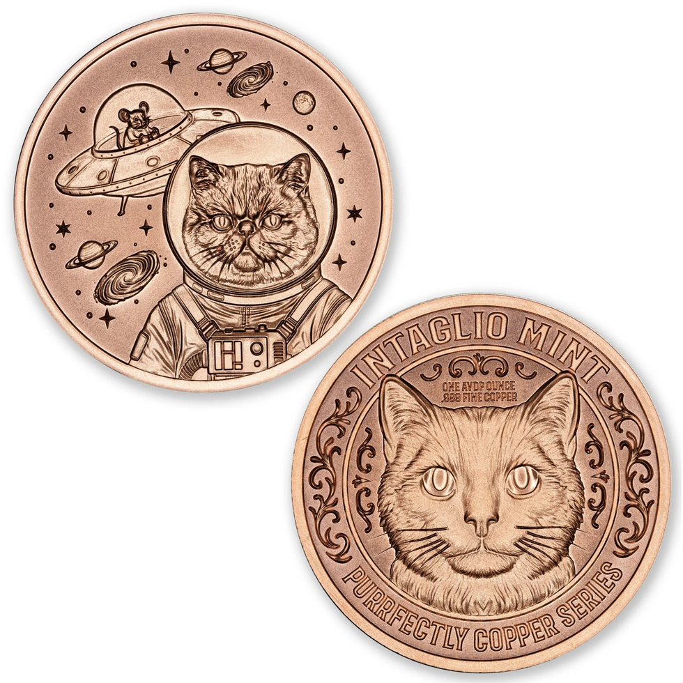 In Stock! Intaglio Mint Purrfectly Copper Cosmic Cat 1 oz Copper Round (05/11)