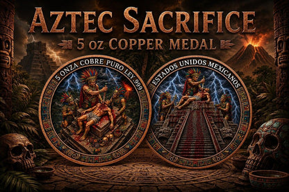 In Stock! Aztec Sacrifice Colorized 5 oz Copper Medal