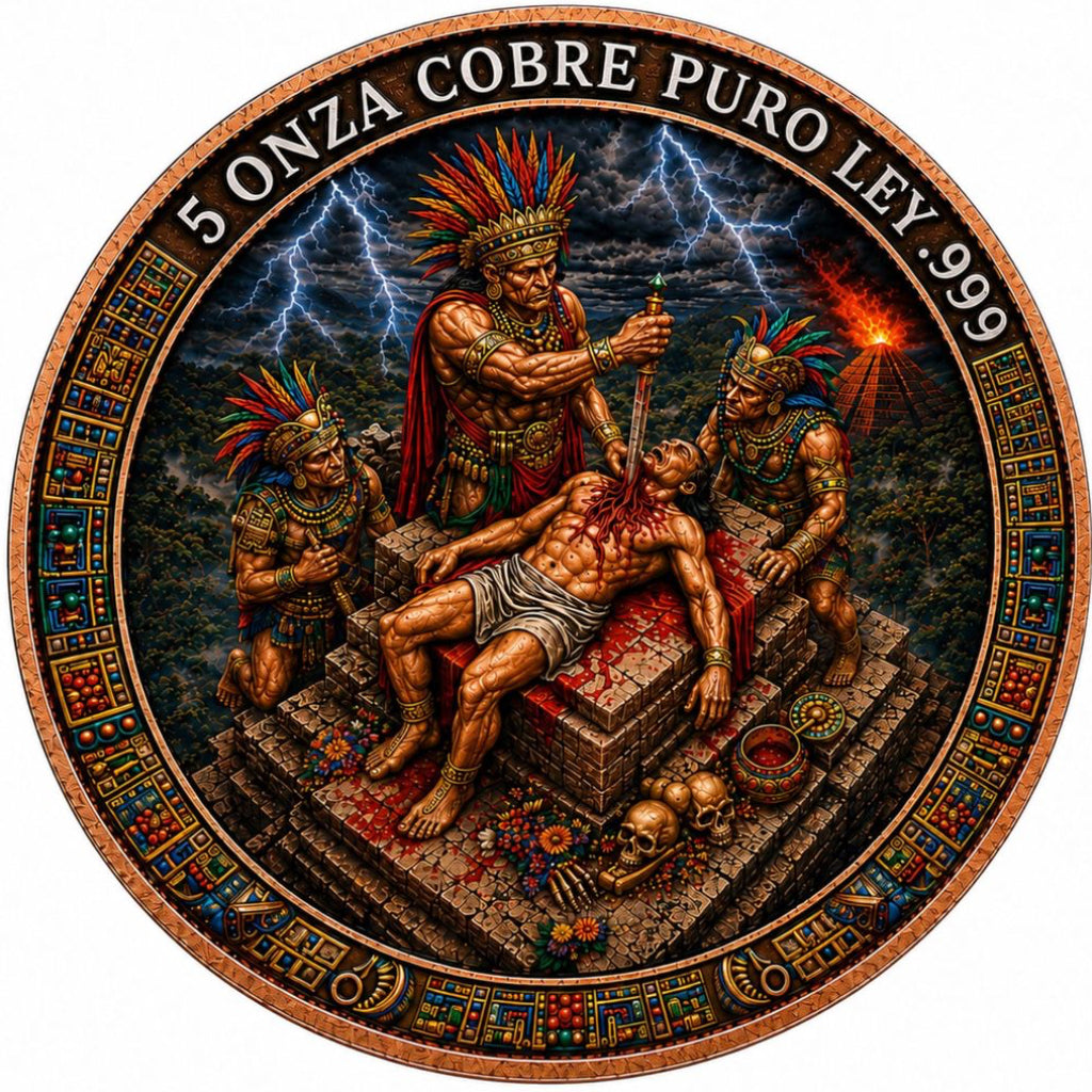 In Stock! Aztec Sacrifice Colorized 5 oz Copper Medal