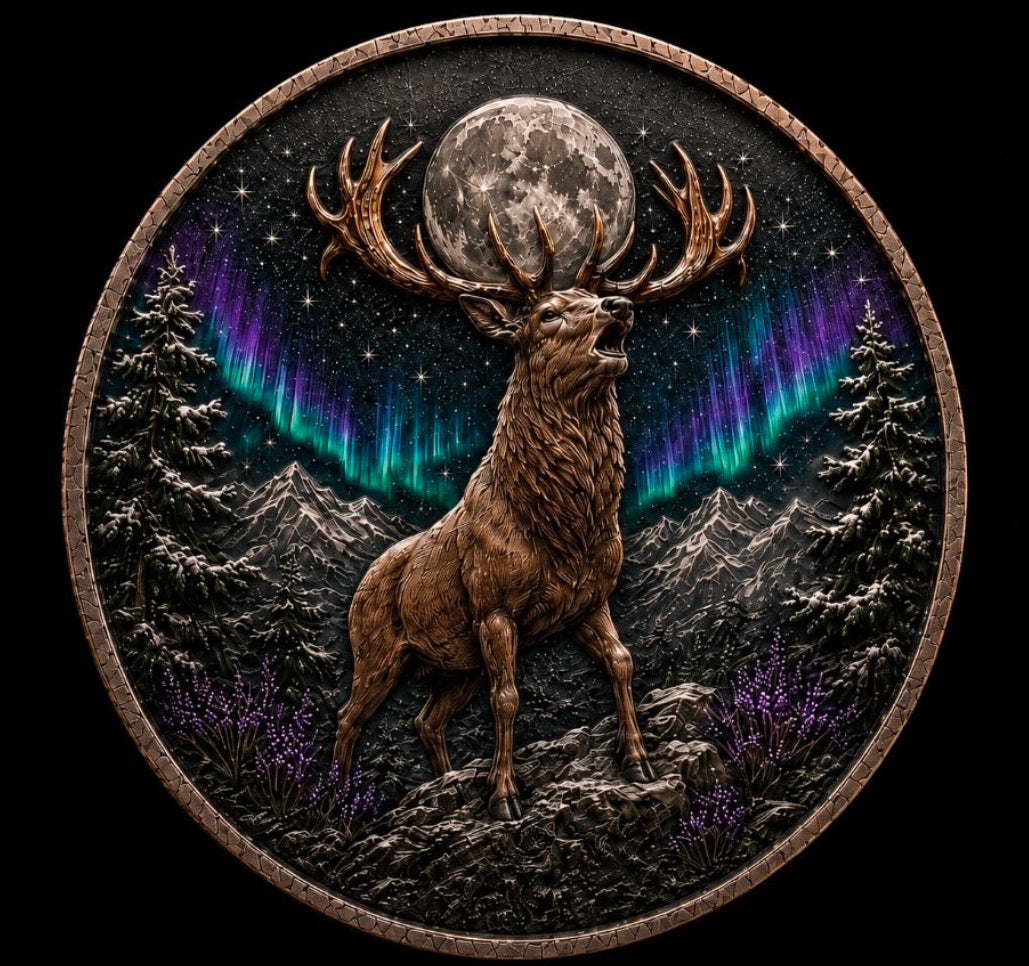 2026 Stag Coin | Northern Lights Moon Deer 100 Grams .999 Fine Copper Collectible Round