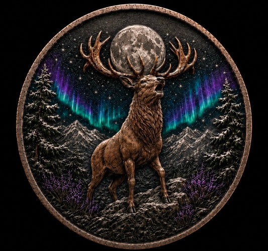 2026 Stag Coin | Northern Lights Moon Deer 100 Grams .999 Fine Copper Collectible Round