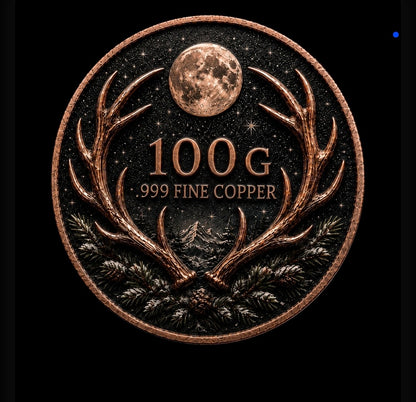 2026 Stag Coin | Northern Lights Moon Deer 100 Grams .999 Fine Copper Collectible Round