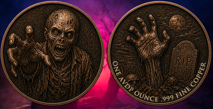 In Stock! Antiqued Zombie 1 oz Copper Round